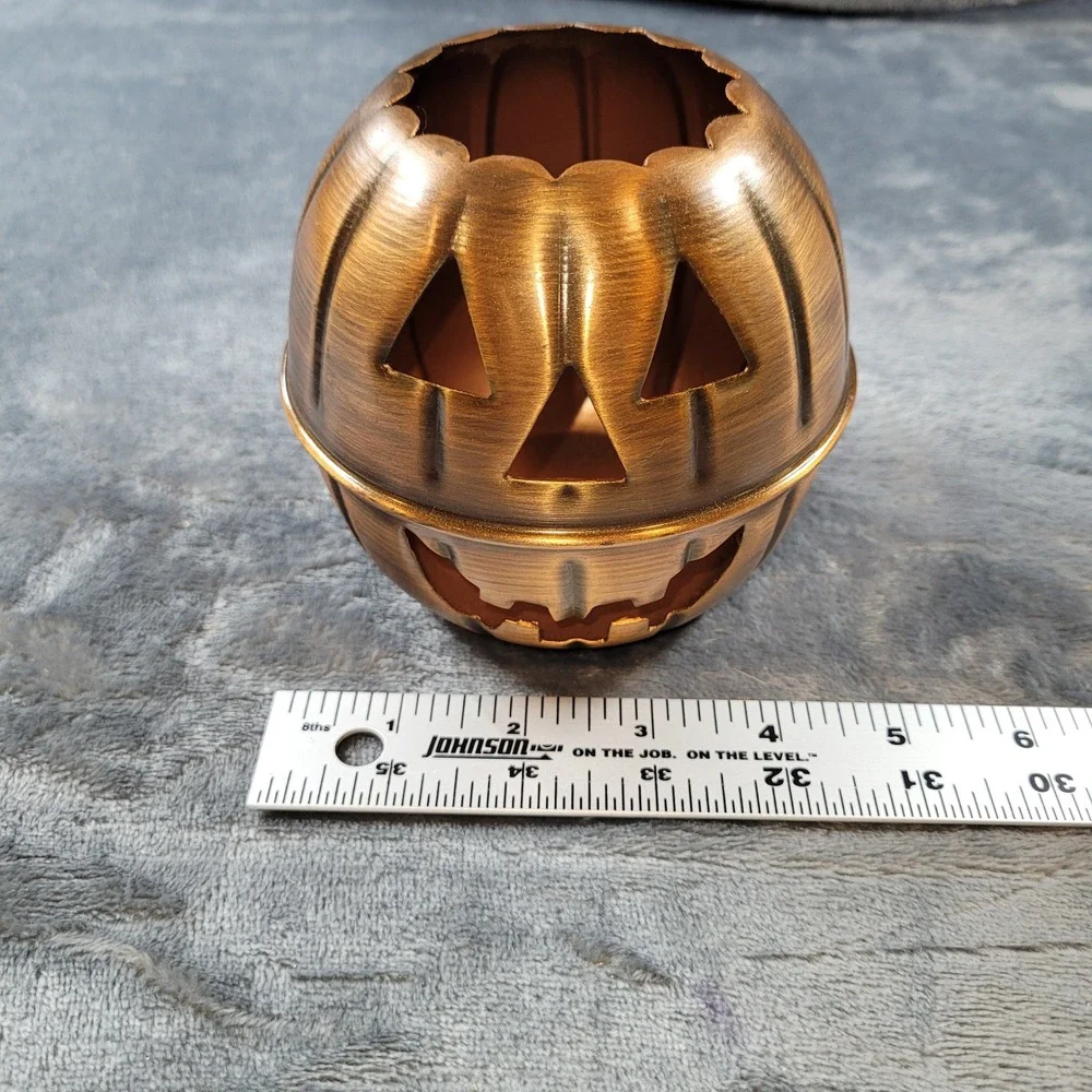 Restoration Hardware Jack O Lantern Metal Pumpkin Candle Holder‎ Copper Bronze